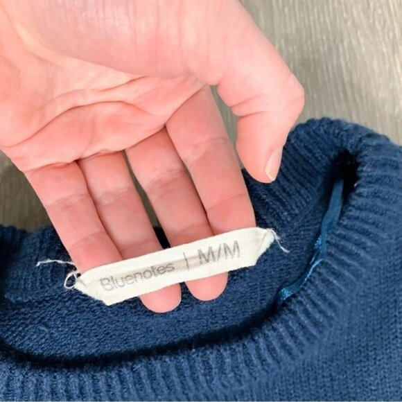 Bluenotes Women's Sweater Top Knit Cropped Stripe Long sleeve Navy Blue Medium - Picture 8 of 11